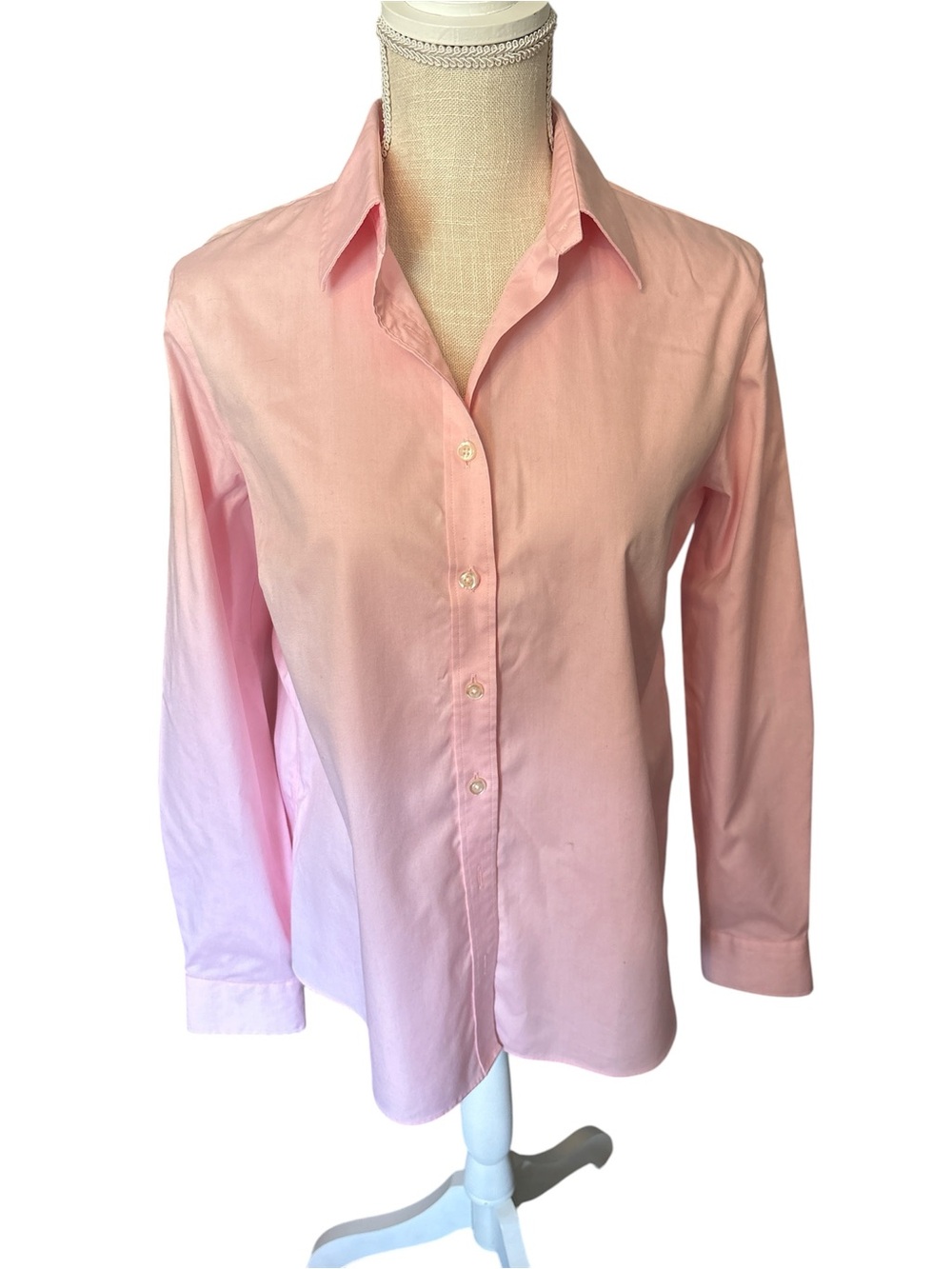 Lands End Women’s Size 12 Pink No Iron Oxford Button Down Long Sleeve Shirt